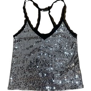 ZARA women’s metallic shimmer lace tank top size Small